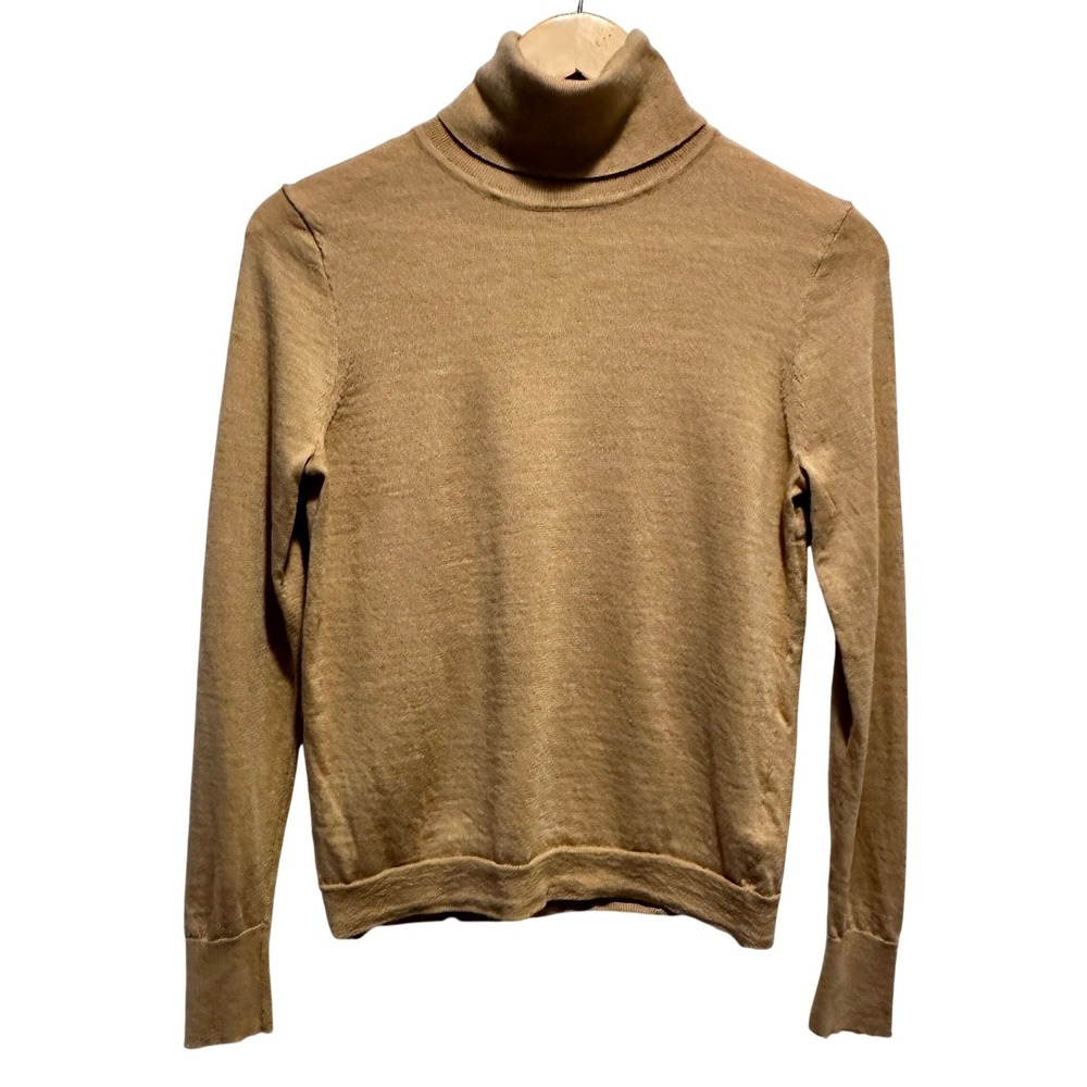J. Crew Turtleneck Sweater Womens Small Tan Merino Wool Long Sleeve Lightweight